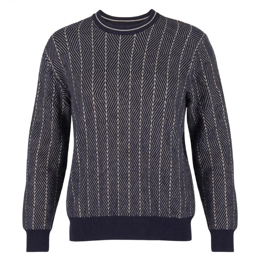 The Original Ben Sherman M - Navy blue with cream/white geometric zigzag knit